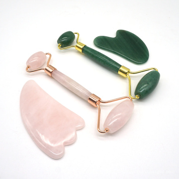 hot sale beauty massage face lifting green pink face jade roller & gua sha tool